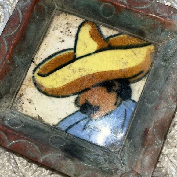 VINTAGE CIASA BRASS COPPER ASHTRAY WITH TILE CENTER - Picture 11 of 11